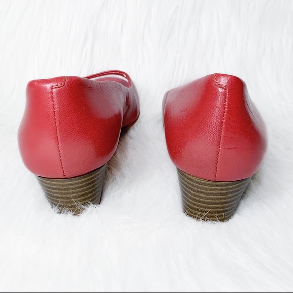 SOLD-Cole Haan Leather Peep Toe Low Heel Red Wedge Slip On Shoes - Picture 10 of 14